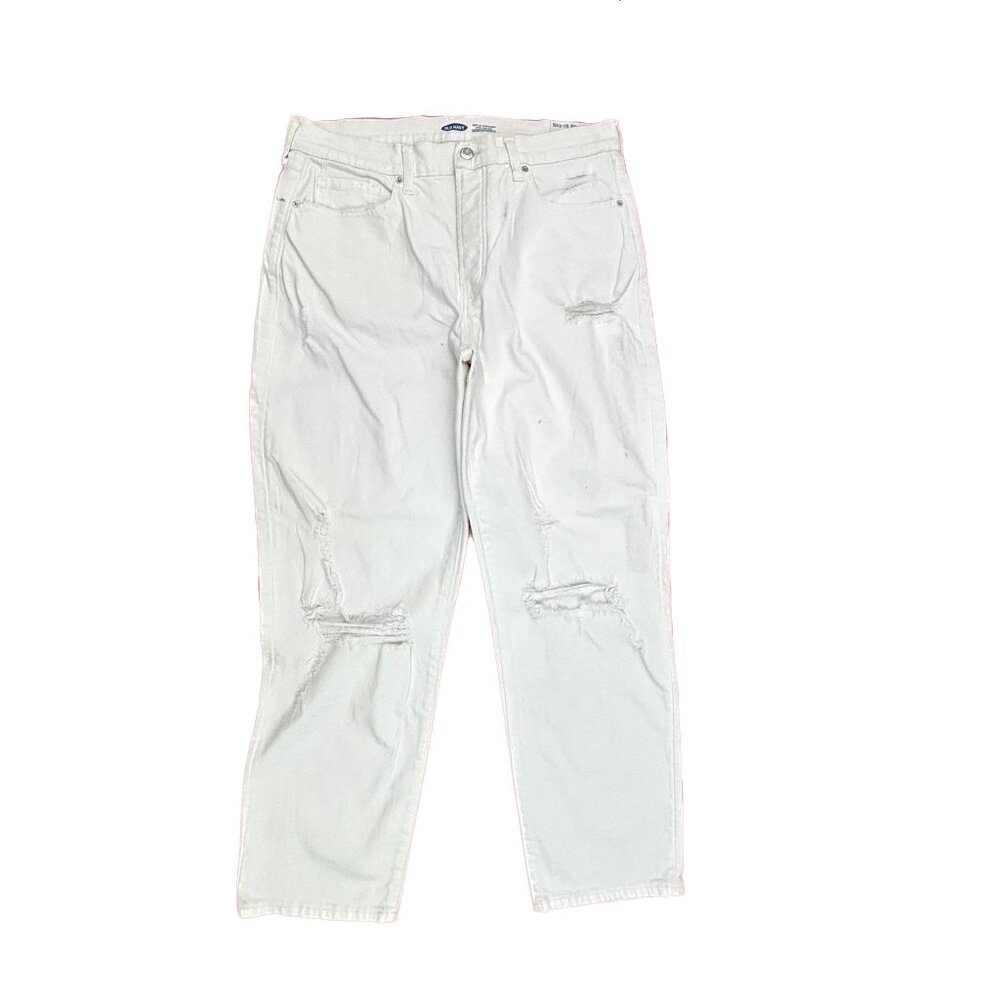 NEW Old Navy‎ Sky Hi Straight distressed Women's size 12 White Denim jeans